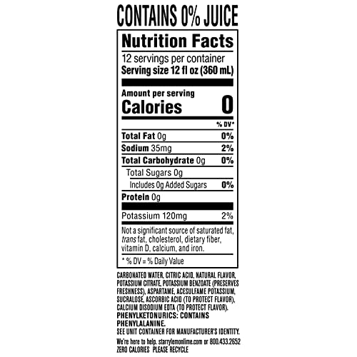 Starry Zero Sugar Lemon Lime Soda Pop  12 Fl Oz  12 Pack Cans thumbnail