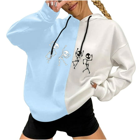 Women Fall Hoodies Clearance Winter Pullover Hooded Dark Punk Print Stitching Thin Loose Hooded Collar Sweater Coat