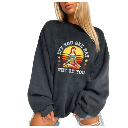 Sentmoom Sweatshirt for Women Trendy  Drawstring Tops O Neck Landscape Printed Tshirt Long Sleeve Elegant Casual Tee Tops Basic Loose T Shirts Fitted 