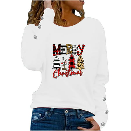 FengLS Women S Fashion Casual Long Sleeve Christmas Print Sweatshirt Tops Blouse 10-Ladies Clothes-07A#6249 Womens Cloth MYFWomen S Fashion Casual