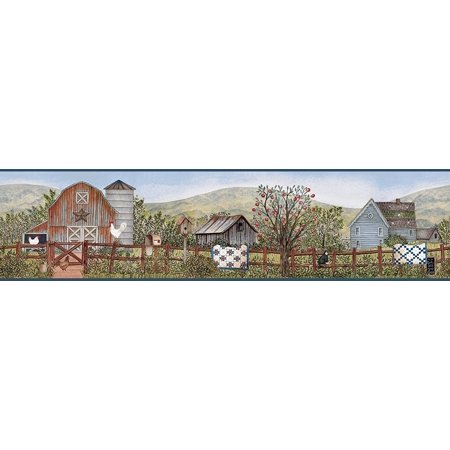 Onenbary 3119-13572B Clarksville Blue Farm Border Wallpaper