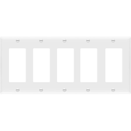 Decorator Light Switch or Receptacle Outlet Wall Plate  Gloss Finish  Size 5-Gang 4.50  X 10.03  Polycarbonate Thermoplastic  8835-W  White