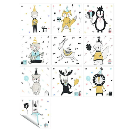FengLS 1Set 10pc Self Adhesive Tile Cartoon Print Sticker Kitchen Bathroom Wall Sticker Decoration 09-Home MM-19A#6229 Home MYF1Set 10pc Self