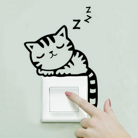 WANYNG Stickers Cat Wall Stickers Light Switch Decor Decals Art Mural Baby Nursery Room Sticker 3119 Black