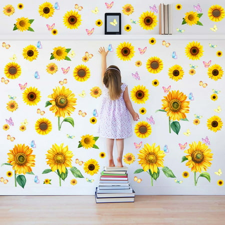 Usupdd New Sunflower Butterfly Sticker Inkjet Removable Wall Sticker Home Decoration Usupdd WAA220817-4962
