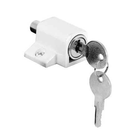 Prime-Line U 9862 Sliding Door Keyed Lock  Push-in - Replace Broken Parts and Add Additional Home Security  Painted Diecast Case  White Finish