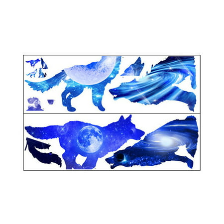 MIANHT 3D Blue Starry Wolfs 2 Pcs/Set Wall Stickers with Planets Stars Starry Sky Remov - 2022 3D Blue Starry N-#2289
