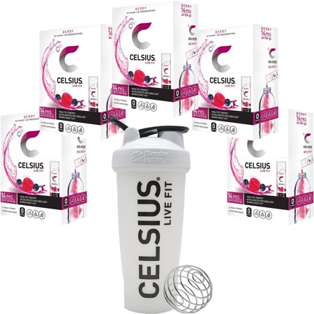 CELSIUS on-the-Go Energy Powder Sticks (5 Pack) with Shaker - Berry Blast