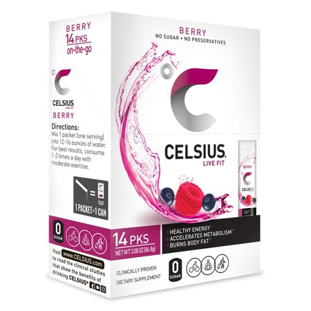 CELSIUS Berry on-the-GO Powder Stick Packs  ZERO Sugar (14 Sticks per Pack)  Clinically Proven to Burn 100 or More Calories per Can by Celsius Inc