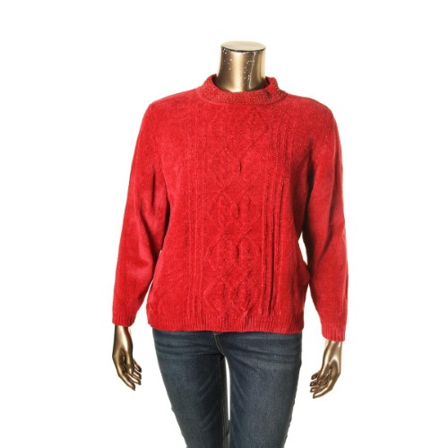 Alfred Dunner Womens Chenille Beaded Neck Mock Turtleneck Sweater