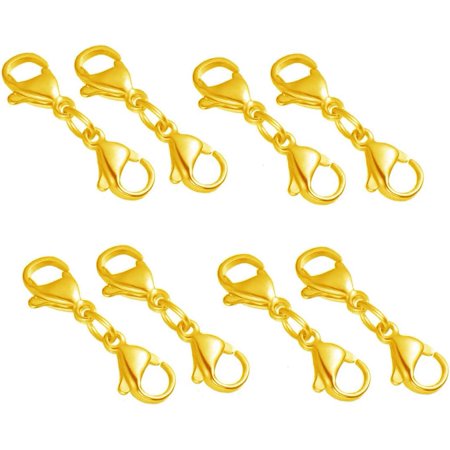 8 Sets Small Size Stainless Steel Double Lobster Clasp Extender Bracelet Extension Clasp for DIY Jewelry Making Bracelet Necklace Women Girls (14838-G