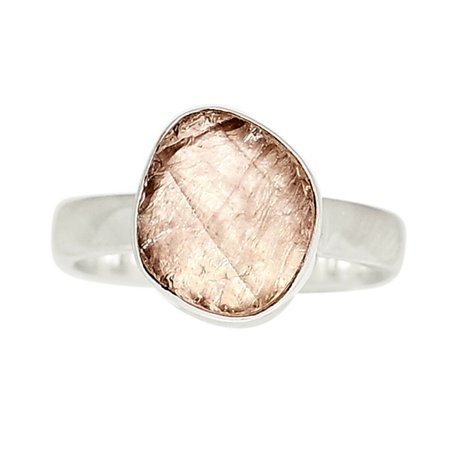 Morganite Rough - Madagascar 925 Sterling Silver Jewelry Ring S.7 ALLR-12989