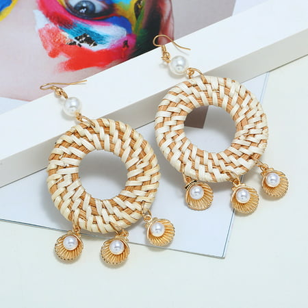 Usupdd Personality Boho Style Rattan Shell Pearl Geometric Round Earrings Ladie Jewelry Usupdd 220815-2289