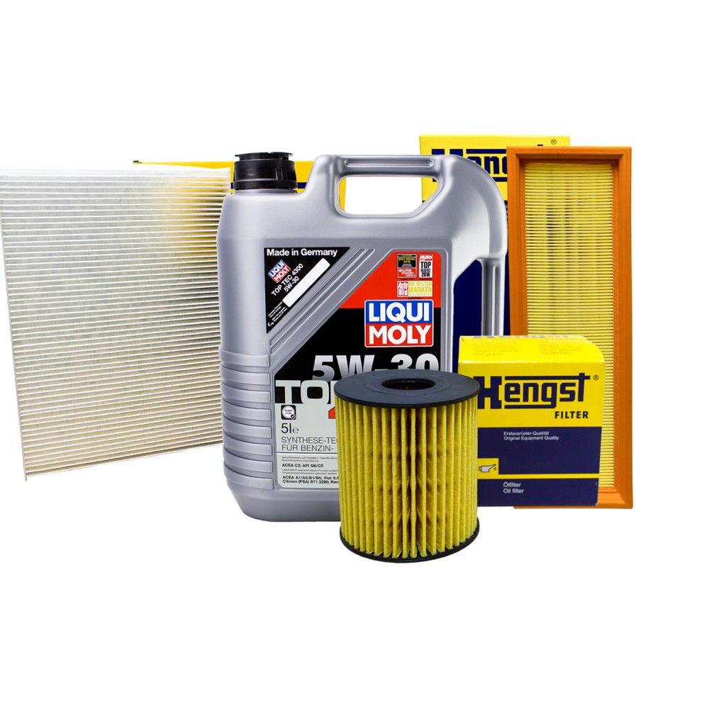 Hengst Filter SET Inspektionspaket + 5L Liqui Moly 5W-30 FÜR Peugeot 1007 KM 1.