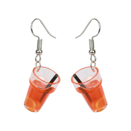 FengLS Funny Exaggerated Earrings Female Ear Studs Personality Fruit Tea Lemon Tea Crystal Pocket Tassel Earrings 09-Decor-10A#9545 Ideal Gift Funny E