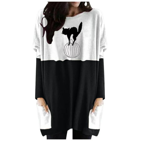 Usupdd Women S O-Neck Printing Loose Color Matching Casua Long Halloween Hoodie Tops Usupdd 220808-5674