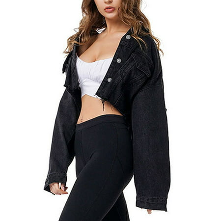 Miximx Women Long Sleeve Denim Short Coat Ladies Casual Jacket Outwear Jeans Overcoat - Gifts for Women Women Long Sleeve a-a#4964 Winter Clothes for 