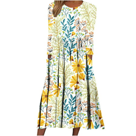 Usupdd Long Sleeve Dress for Women Women S Autumn and Winter Casual Round Neck Long Sleeve Folding Solid with Pocket Dresses WLL221007-5954