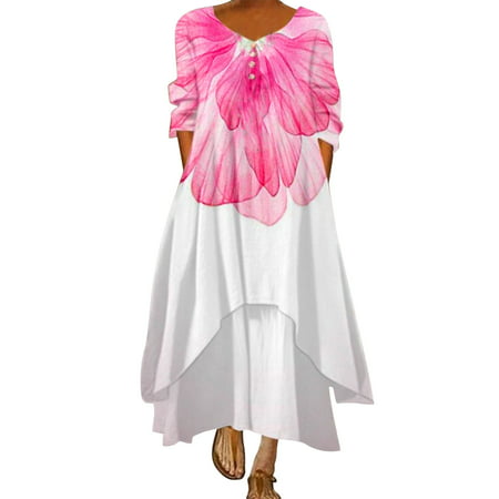 Gibobby Fall Dresses for Women 9545 Long Sleeve Maxi Dress for Women Asymmetrical Hem Button Down V Neck Casual Dresses Flowy a Download Dresses