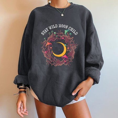Tokmisa C321 Women Print Loose O-Neck Long-Sleeved Fleece Oversized Sweatshirt Pullover #We 6331