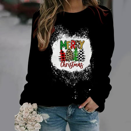 WJHWSX Womens Christmas Sweatshirt Santa Claus Classic Pullover Vintage Crewneck Sweatshirt for Women Graphic Tops Fall 2289