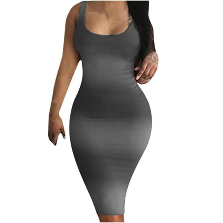 FengLS Fashion Women Print O-Neck Sexy Tank Dress Sleeveless Basic MIDI Club Dress 10-Woman Cloth-11A#47483 Ladies Clothing MYFFashion Women Print