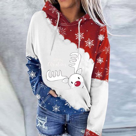 Tokmisa Ti#10797 Fashion Women Casual Christmas Printed Long Sleeve Drawstring Hooded Sweatshirt Tops Blouse Tok 4397