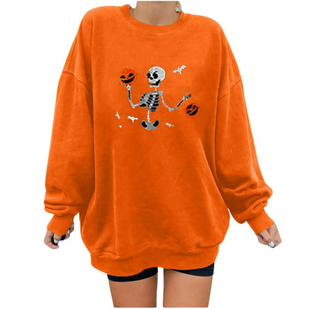 Usupdd Women S O-Neck Printing Loose Casual Fashion Long Sleeve Halloween Hoodie Tops Usupdd 220808-5588