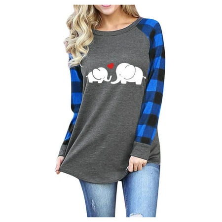 Sentmoom Fall Tops for Women  Swiss Dot Printed Tees O-Neck Soft Loose Tshirt Long-Sleeve Basic Generic Tunic Tops Generic Loose Tunic Generic Relaxed