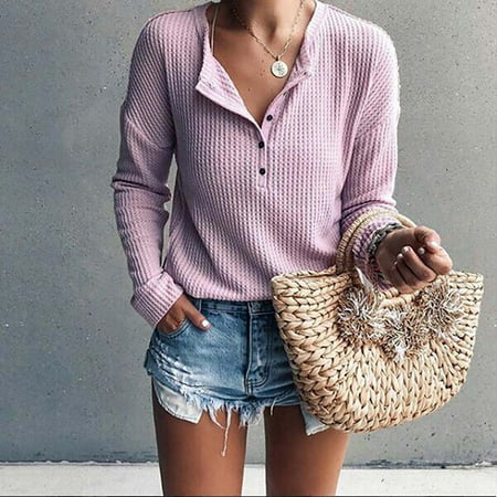 Tokmisa C668 Fashion Women Casual Buttoned V-neck Long-sleeved Blouse #We 6678