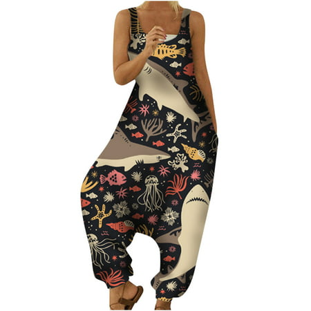 QUYUON Womens Short Shorts Loose Women Printed Pants for Women Wl-2313 Suspender Large Size Drop Crotch Bib Jumpsuit Fashion Womens Ethnic Style Cold 