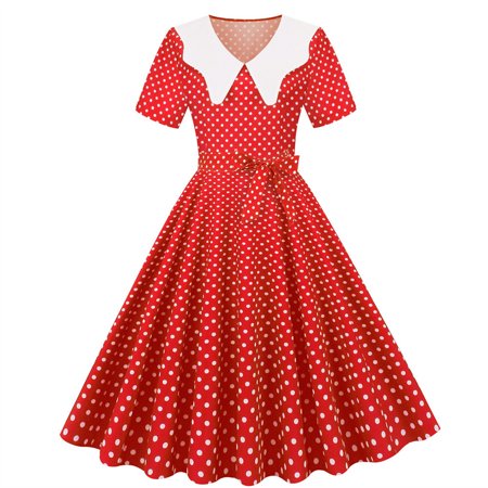 Dresses for Women 7786 Date Night Work Red Fashion Summer Women Patchwork Short Sleeve Casual
