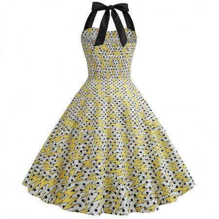 FengLS Fashion Casual Summer Sleeveless Printing Dress Halter Neck Button Women S Dress Short Dresses 10-Woman Cloth-11A#9980 Ladies Clothing MYFFashi