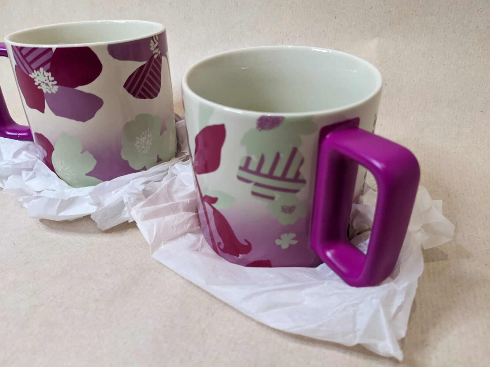2 New Starbucks 2022 Pink Fuchsia Floral 12 Oz Ceramic Coffee Tea Mug Cup Brand thumbnail