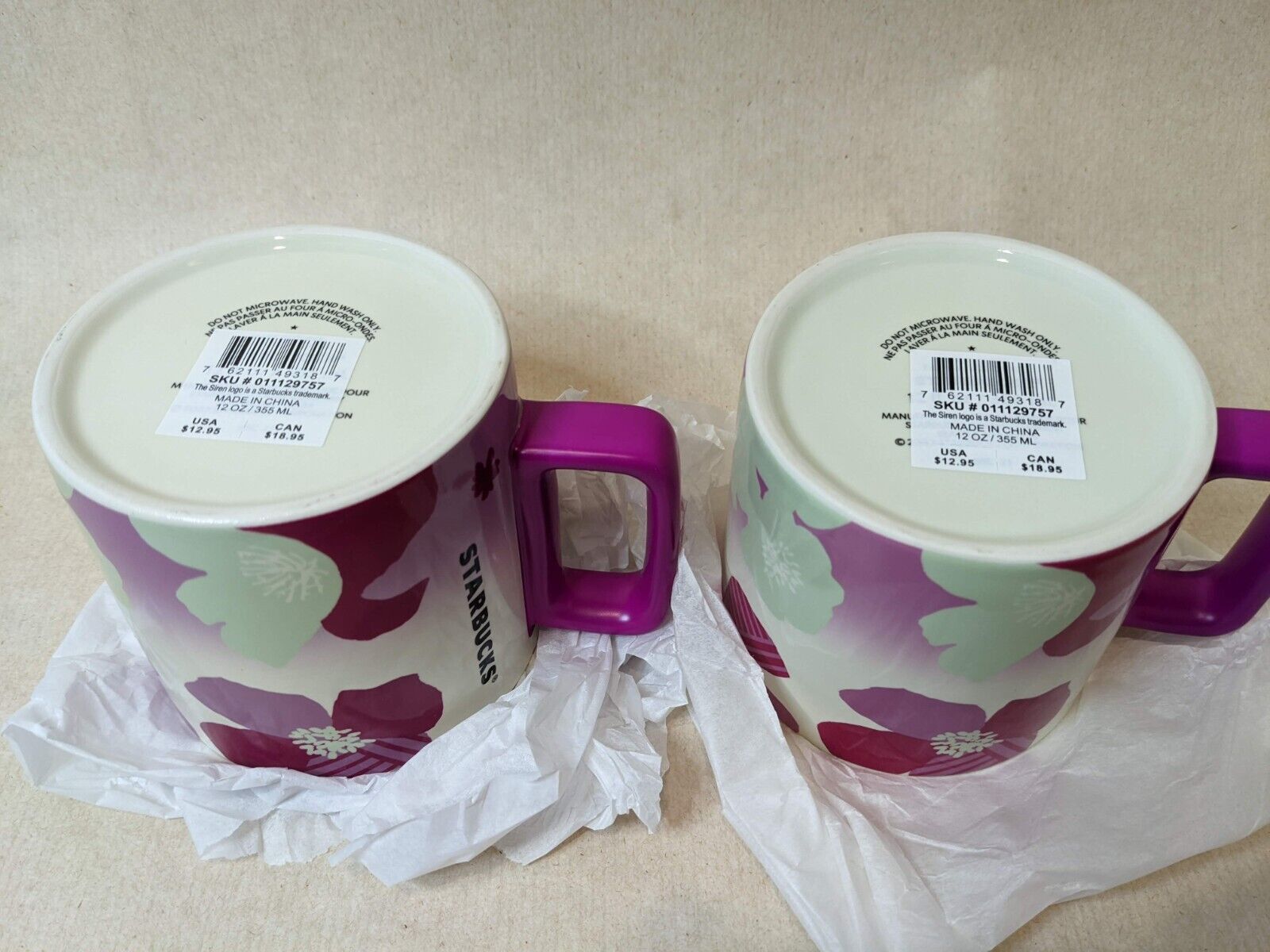 2 New Starbucks 2022 Pink Fuchsia Floral 12 Oz Ceramic Coffee Tea Mug Cup Brand thumbnail