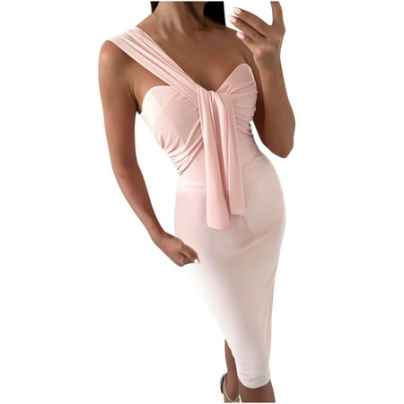 Summer Dresses for Women 2022 Women S Summer Sexy Solid Slimming One Shoulder Sleeveless Bandage Hip Wrap Dresses for Daily Wear in Summer