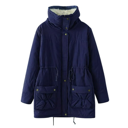 Miximx Women Buttons Long Sleeve Solid Pockets Coat Plus Fleece Jacket Outwear Top - 2022 Winter Clothing Women Buttons Long a-a#6229 Female