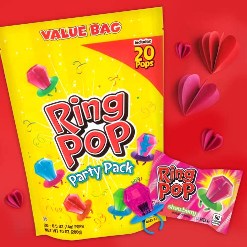 Ring Pop Individually Wrapped Bulk 20 Count Lollipop Valentine's Day Variety Pack – Lollipop Suckers W/ Assorted Fruity Flavors - Fun Candy Valentin thumbnail
