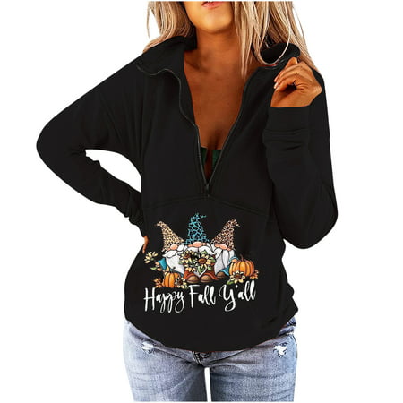 Miximx Women Tops  Womens V-neck Cute Workout Cropped Zip up Sweatshirt Thanksgiving Tops for Women - Women Tops Womens V-neck Cute a-a#2292 Female