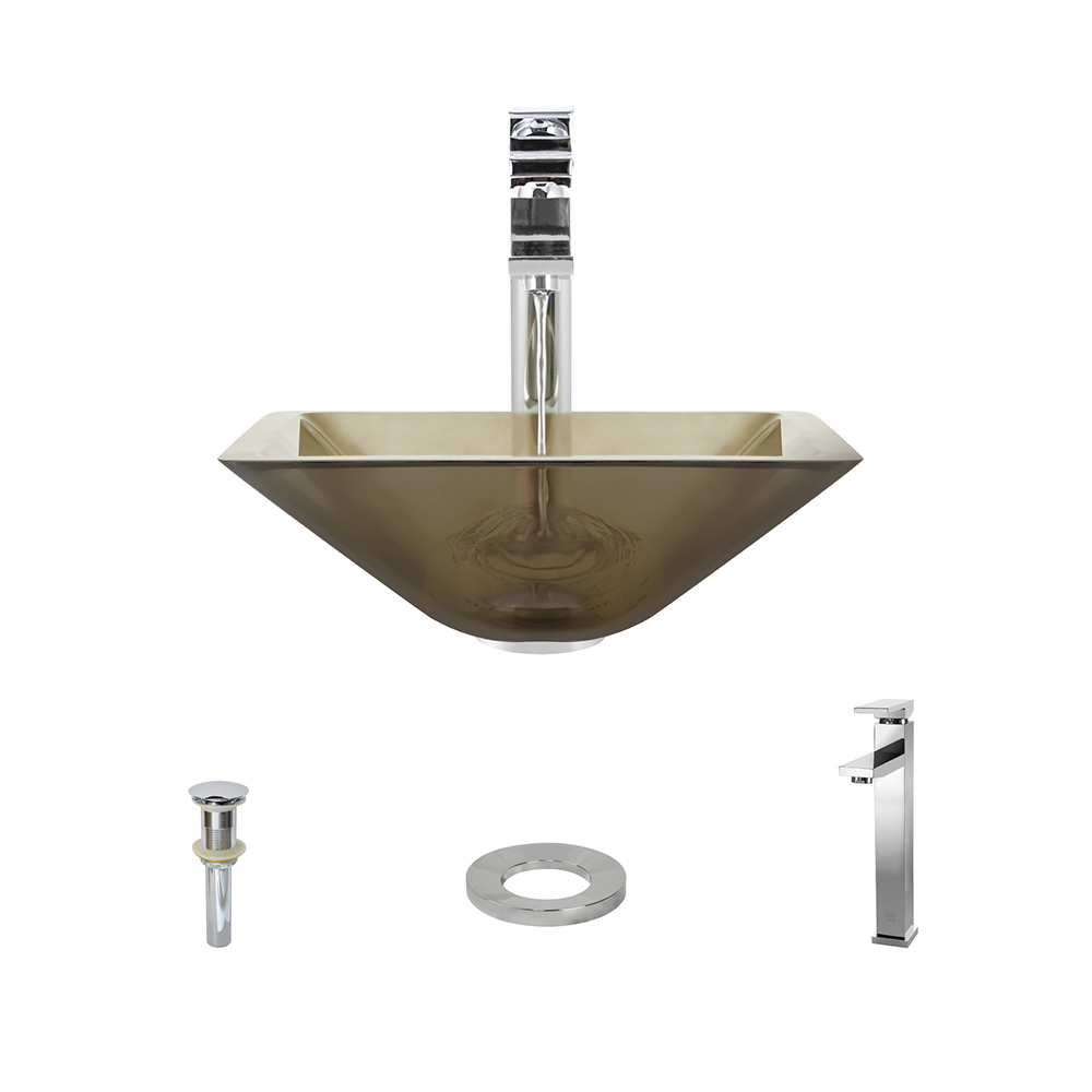 MR Direct 603 Taupe Vessel Sink Ensemble with a Brushed Nickel Finish 721 Faucet  Pop-up Drain  and Sink Ring.