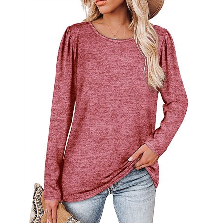 Tokmisa C494 Women Fashion Casual O-Neck Long Sleeve Solid Tops T-shirt Blouse #We 6504