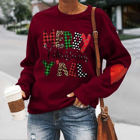 TOKMISA Autumn and Winter Women Christmas Printed Pullover O-Neck Long Sleeve Solid Blouse Tops Sweatshirts Long Sleeve #2564