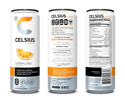 CELSIUS Sparkling Orange, Functional Essential Energy Drink 12 Fl Oz (Pack of 24) thumbnail