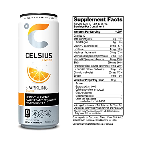 CELSIUS Sparkling Orange, Functional Essential Energy Drink 12 Fl Oz (Pack of 24) thumbnail