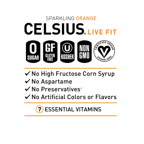 CELSIUS Sparkling Orange, Functional Essential Energy Drink 12 Fl Oz (Pack of 24) thumbnail