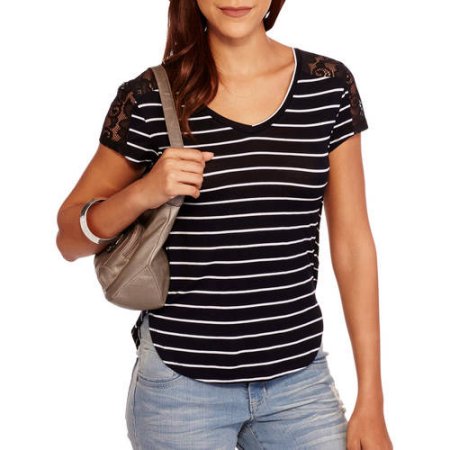 Moral Fiber Juniors' Hi-low Striped V-neck Tee