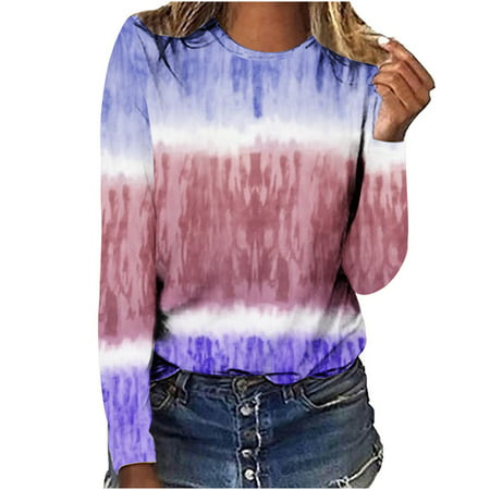 Sentmoom T Shirts for Women Graphic   Color Block Printed Pullover Top Crew Neck Cute Fitted T Shirts Long Sleeves Vintage Comfy Shirts Solid Regular 