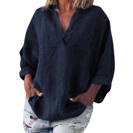 Long Sleeve Tops for Women  Crop Top Women Shirts Women S Petite Blouses Boho Women S Cotton Linen Kaftan Ladies Baggy Blouse Tee Shirt Tops Manga Lar