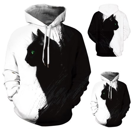 TOKMISA Men Casual 3D Cat Digital Printing Long Sleeve Pocket Hooded Sweatshirts Blouse Long Sleeve #2313