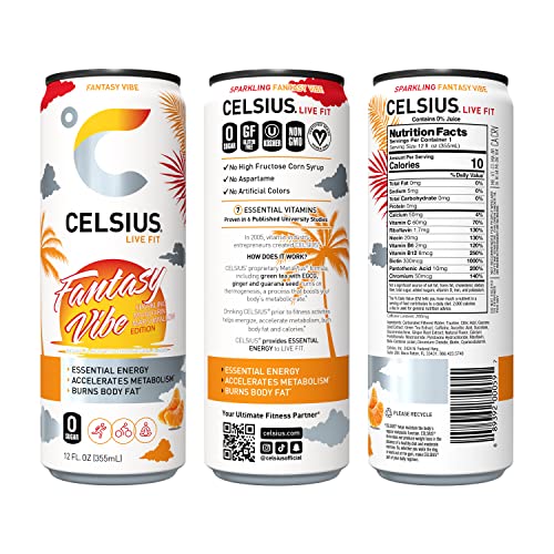 CELSIUS Sparkling Fantasy Vibe  Functional Essential Energy Drink 12 Fl Oz Can (Pack of 12) thumbnail